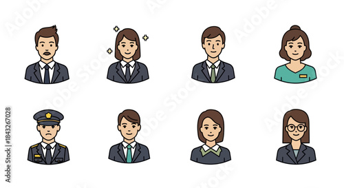 Diverse Professional Avatars Collection: Cartoon People Icons for Business and Service.