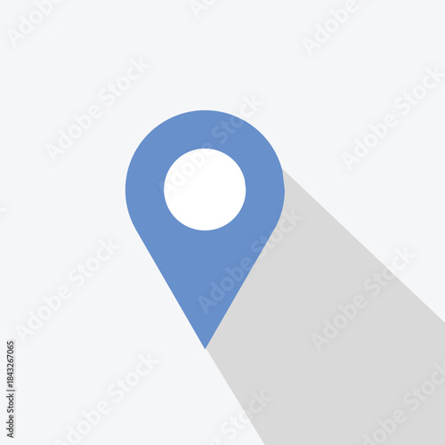 Blue Location Pin Icon with Long Shadow | GPS Marker, Map Pointer, Navigation and Digital Travel