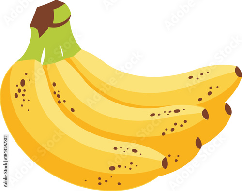 A vibrant illustration of a bunch of ripe bananas perfect for various uses on transparent background