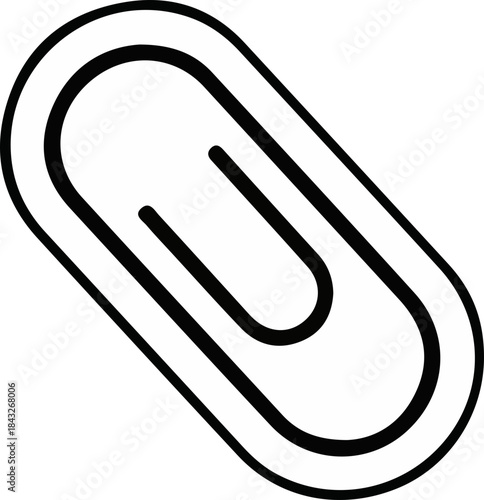 Simple black and white outline icon of a paperclip, symbolizing attachment, office supplies, and connectivity