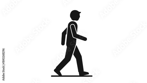 Stylized Silhouette of a Person Walking Forward in a Side View, Simple Flat Design