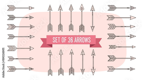 Collection of 36 Unique Tribal Arrow Icons with Decorative Patterns