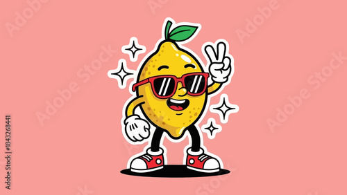 Cheerful Lemon Character with Sunglasses and Peace Sign, Cool and Fun