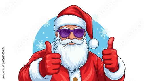 Cool Santa Claus with Sunglasses and Thumbs Up, Festive Christmas Greeting Illustration
