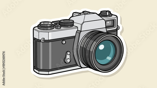 Retro Camera Illustration: Vintage Analog Photography Equipment on Light Background