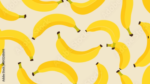 Seamless Pattern of Bright Yellow Bananas on a Light Beige Background, Tropical Fruit Design