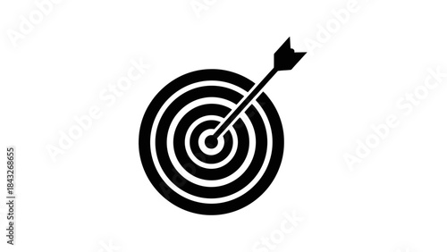 Black and white target with arrow hitting the bullseye, symbolizing success and focus