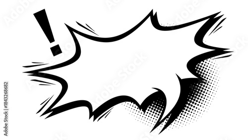 Retro Comic Book Speech Bubble Explosion with Exclamation Mark and Halftone Dots