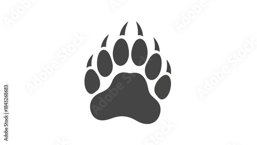 Stylized Dark Gray Bear Paw Print with Claws on White Background Vector
