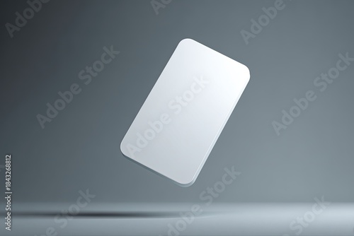 Floating, white rectangular card with rounded corners, in front of a gray gradient background