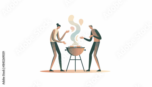 Friends Grilling Hot Dogs at Summer Barbecue Party