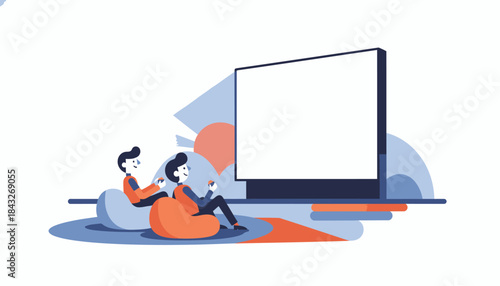 Friends Playing Video Games on Large Screen Illustration