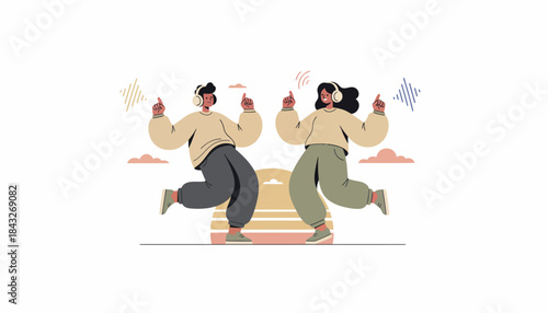 Joyful Couple Dancing to Music with Headphones