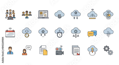 Cloud Computing and Data Management Vector Icons Set.