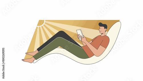Young Man Relaxing with Digital Tablet in Sunlight