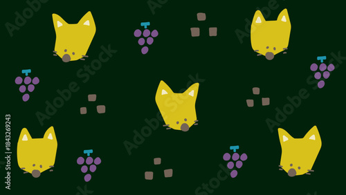 レトロでかわいいキツネとブドウの背景