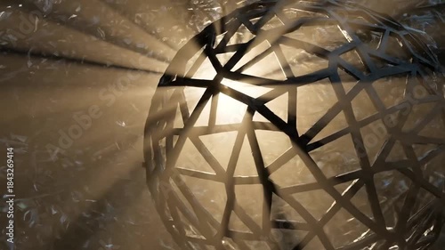 Abstract geometric sphere illuminated by soft light, creating intricate shadows