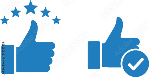 Feedback icon set, thumbs up and five stars