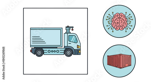 Illustrated Delivery Truck with Cargo Box and Sensor on Top.