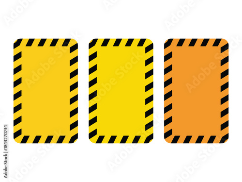 Construction warning frames set with black and yellow stripes for hazard attention messages isolated background vector illustration