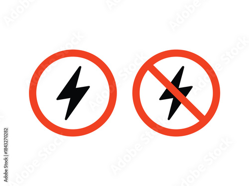 Danger sign and no flash sign icons warning symbol of electric shock forbidden lightning bolt graphic elements