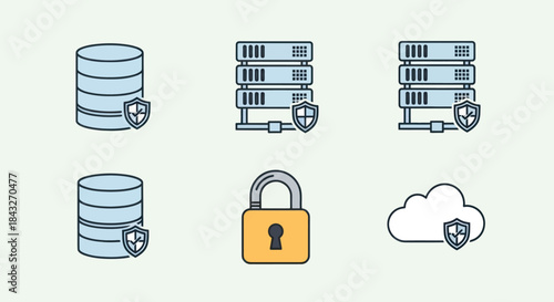 Digital Security Icons: Databases Servers Padlock and Cloud.