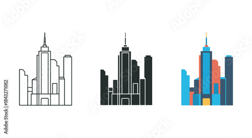 City skyline illustration in different colors and styles