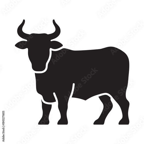 Bull animal symbol for finance and agriculture, strong cattle glyph icon