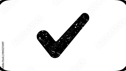 A black check mark symbol with a distressed texture on a white background.