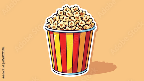 Colorful Popcorn Bucket Filled with Fresh Popcorn, Cinema Snack Icon