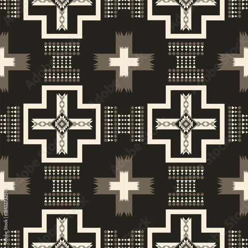 Black gold Native American Indian pattern. Vector elegant aztec southwestern navajo seamless pattern. Ethnic geometric pattern use for fabric, textile, home decoration elements, upholstery, etc.