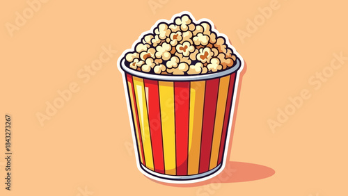Vibrant Popcorn Bucket Filled with Delicious Popcorn, Vector Illustration