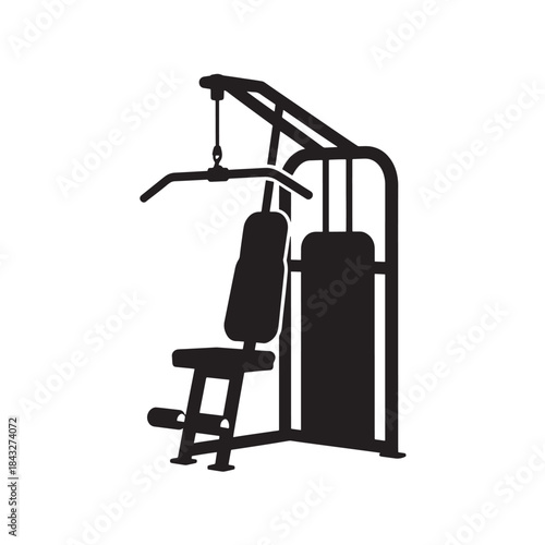 Fitness exercise multi-gym machine for health app and gym ui, silhouette vector icon