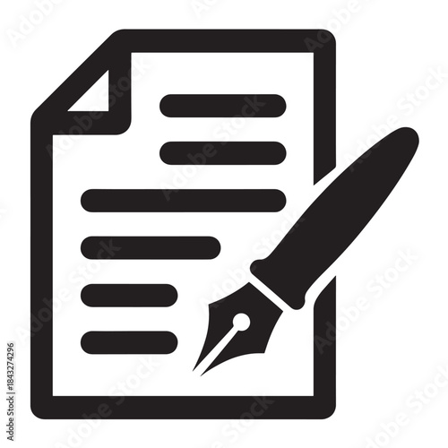 Writing and editing document with fountain pen for content creation app ui, minimalist vector icon