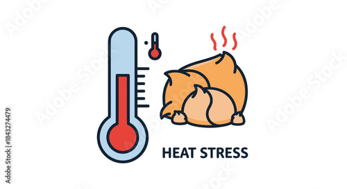 Heat Stress Illustration: Thermometer and Overheated Potatoes with Rising Heat.