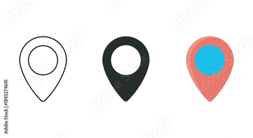 Set of location pin icons in different style