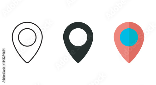 Set of location pins with different styles