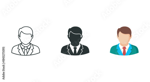 Three business professionals illustrated in different styles