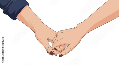 Close-up illustration of two people tenderly holding hands, symbolizing love, connection, and support on a white background.