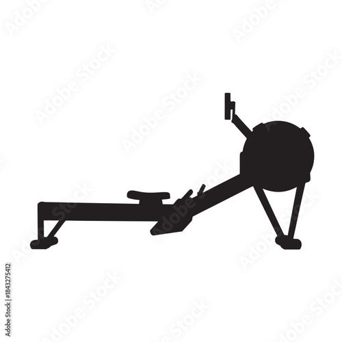 Fitness and exercise rowing machine for gym equipment ui, black silhouette vector icon