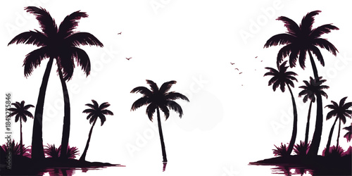 Tropical summer vacation silhouette of palm trees on the beach at sunset, a perfect design vector illustration