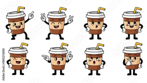 Cartoon Coffee Cup Character Vector Illustration Pack