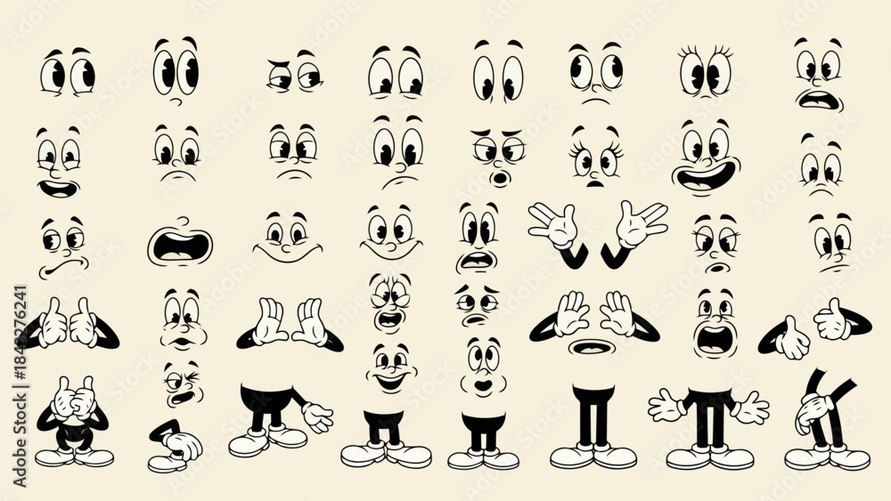 Fototapeta premium Retro Cartoon Character Elements Vector Set