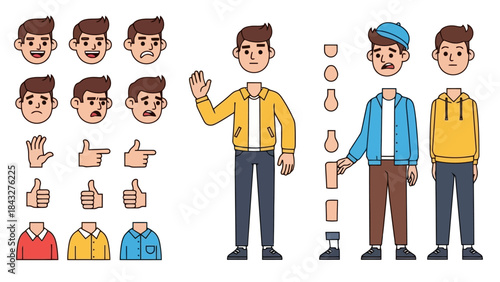 Cartoon Character Kit Flat Vector Illustration