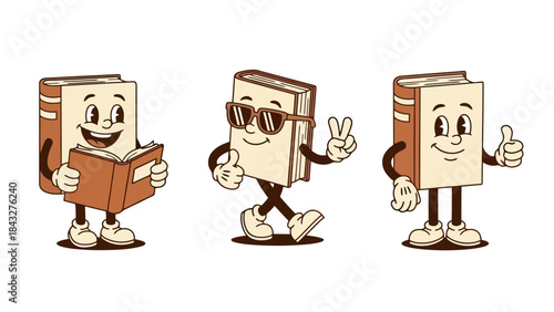Retro Cartoon Book Characters Vector Illustration