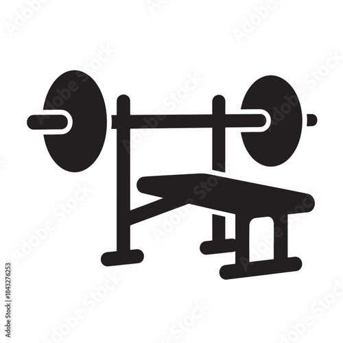 Weightlifting bench press icon for gym fitness app and workout ui, flat vector symbol