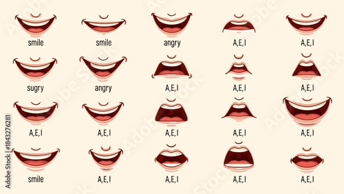 Cartoon Character Mouth Animation Vector Set