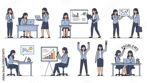 Business Woman Character Set Vector Illustration