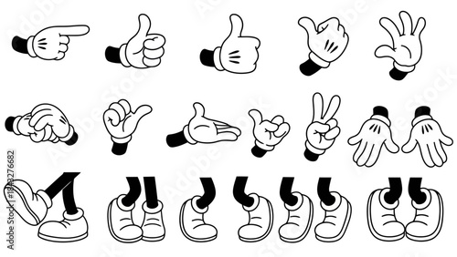 Cartoon Hand and Foot Vector Illustration Set