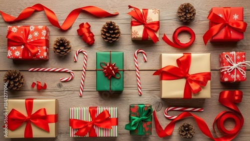 christmas gift boxes with red ribbon